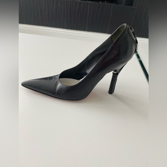 GIANFRANCO FERRE BLACK LEATHER HIGH HEELS SIZE EU37.5 US7.5 - Picture 3 of 16